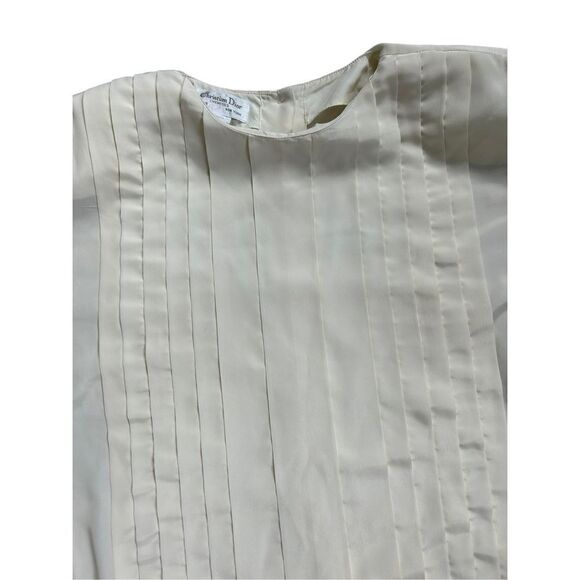 Christian Dior Vintage Chemises Long Sleeve Pleated Blouse Women's Cream Size 10 - Picture 5 of 10